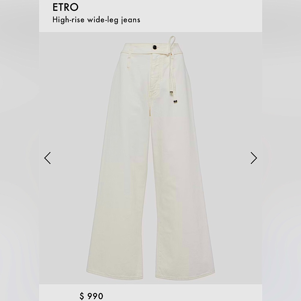 Rare ETRO Sz 27 x 34 white cotton embroidered wideleg Jean fringe edge hi waist - Picture 3 of 15